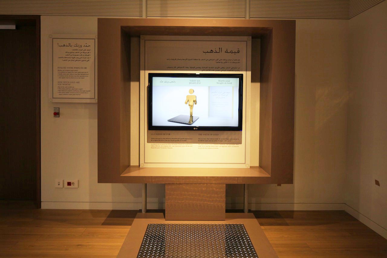 museum exhibit with interactive scale